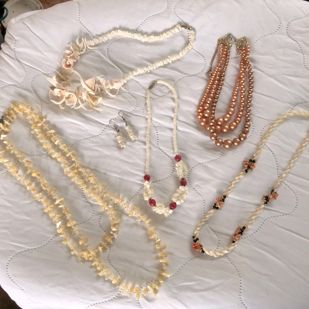 Lot of Vintage Shell and Faux Pearl Necklaces